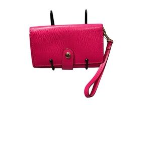 Coach Khaki Signature Canvas Magenta Pink Leather Slim Envelope Wallet